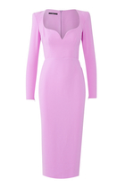 Stretch Crepe Long Sleeve Curved Sweetheart Dress